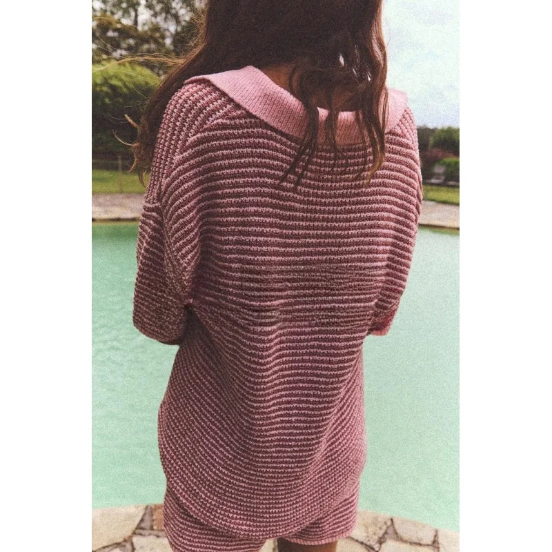 Spring New Arrival High Waist Knitted orts And Loose Knitted  irt Women's Faion Set Polyester Fabric ort Sve