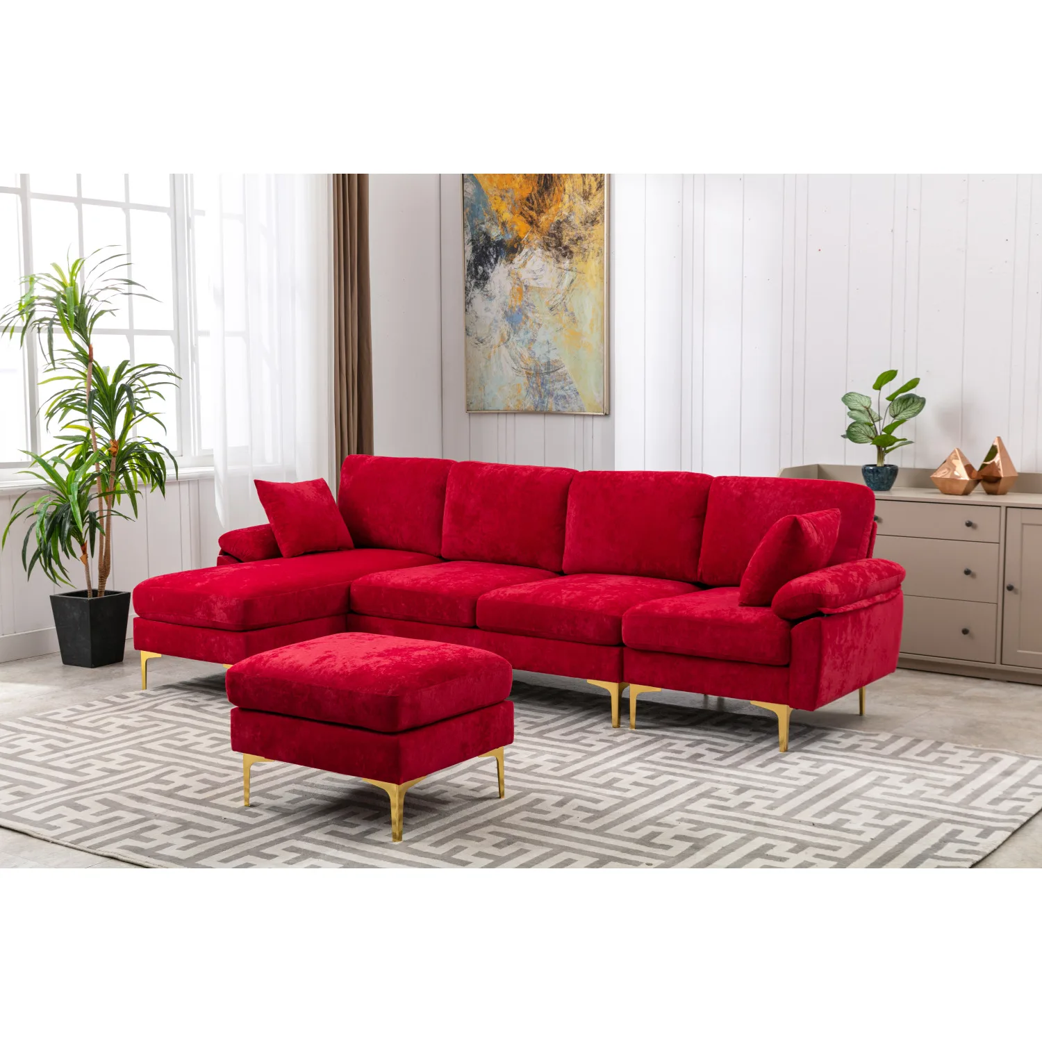 COOLMORE U-shape sectional sofa with Ottoman , Reversible Sofa Couch for Living Room,Spacious Furniture,Durable Couch Removable