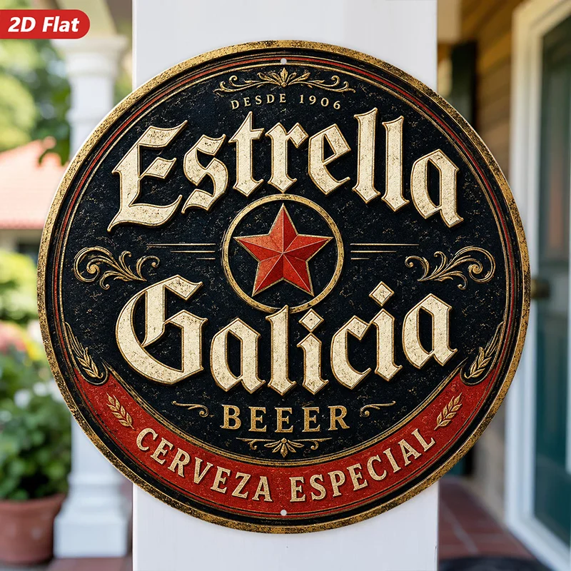 2D Flat, [2D Flat] 2D Flat Print 1pc Round Metal Iron Sign, Retro Brewery Label Wall Art, Home Decor, Cerveza Especial Text, Vin