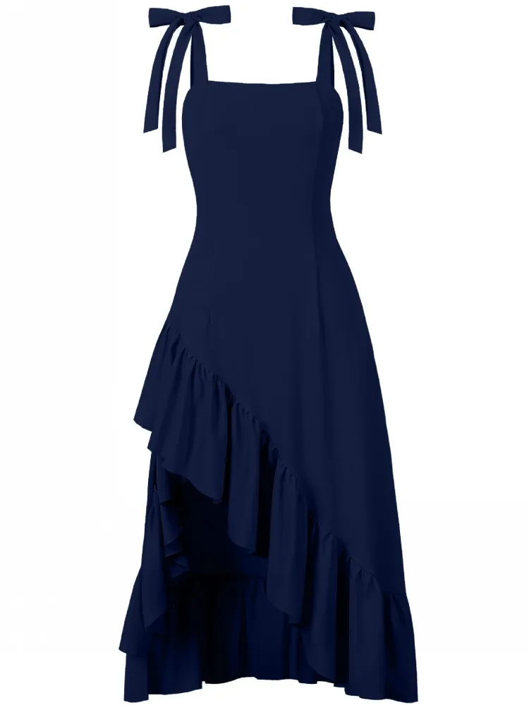 

Women Pin Up Lace Up Casual Party Midi Dress Summer Sleeveless Retro Robe 60s 50s Vintage Rockabilly Swing Dress Vestidos