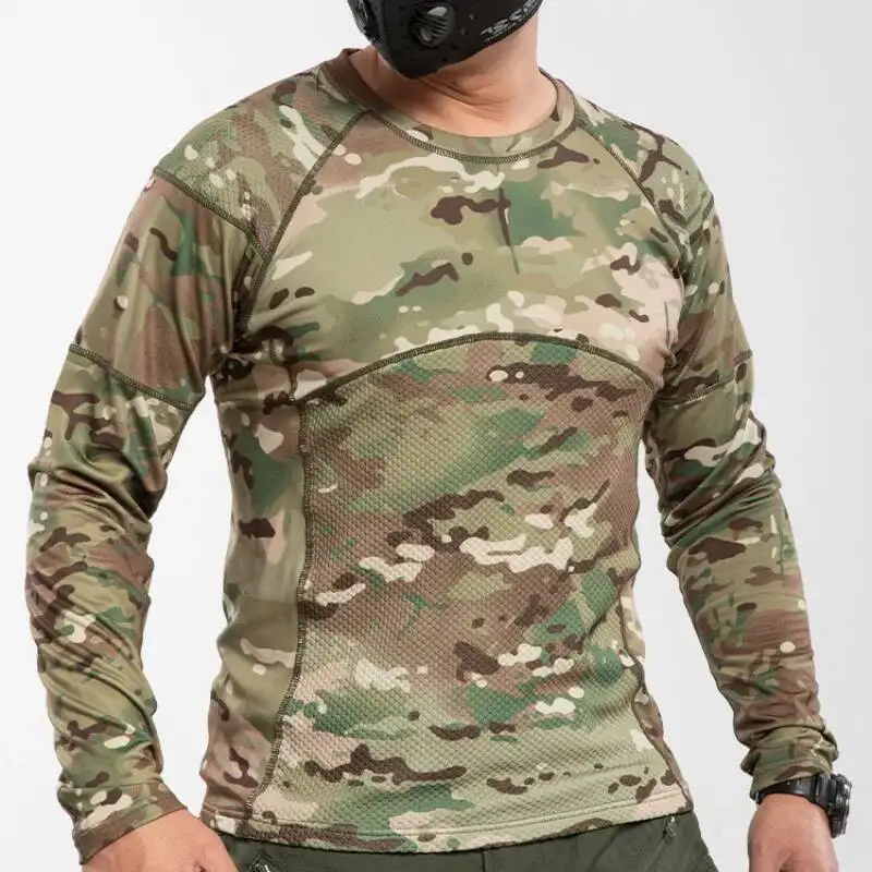 

Высокоэластичная тактическая футболка с длинным рукавом, мужская летняя тонкая дышащая тонкая спортивная одежда, спортивная камуфляжная футболка для пешего туризма