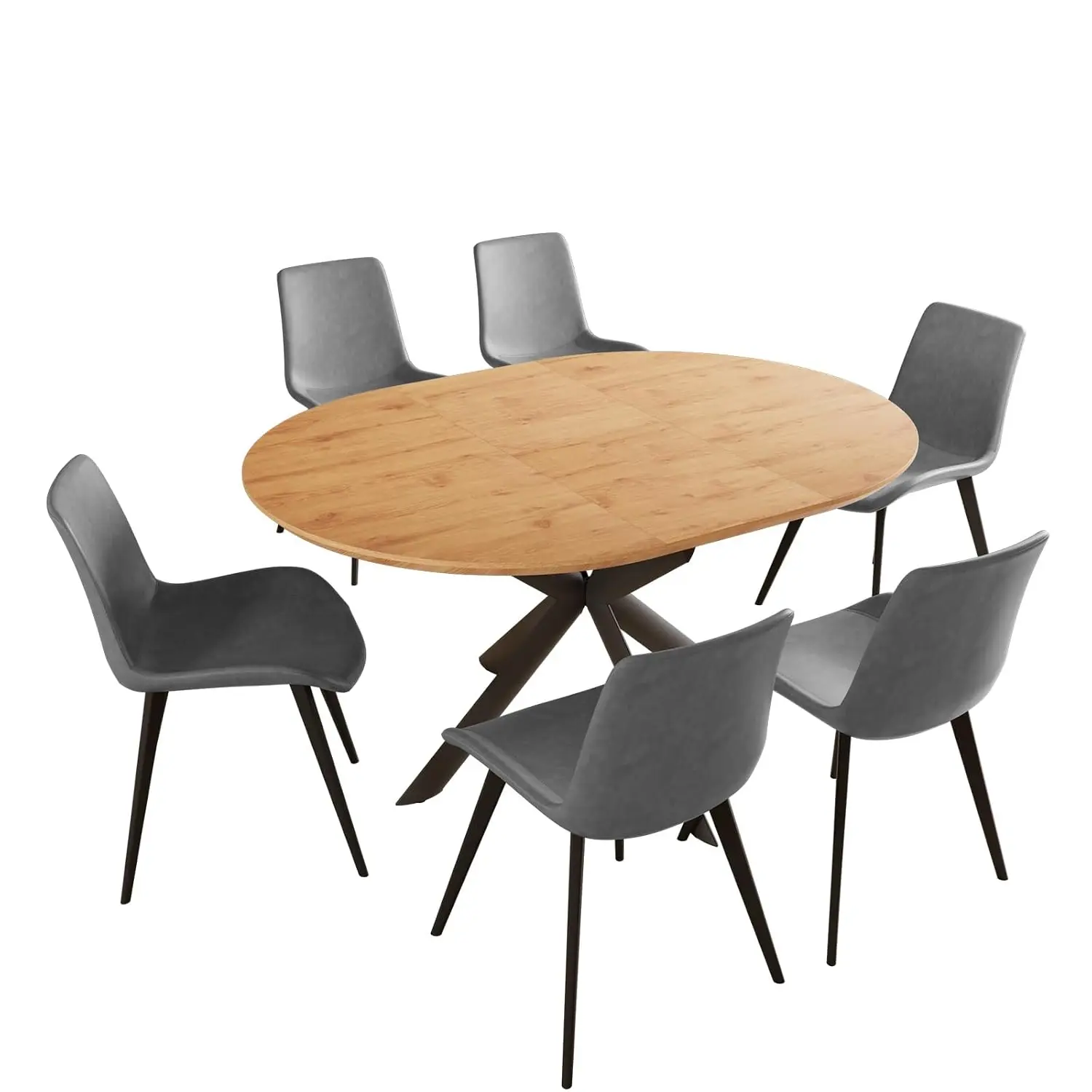 Extendable Dining Table & 6 PU Chairs for Kitchen Dining Room 43.2