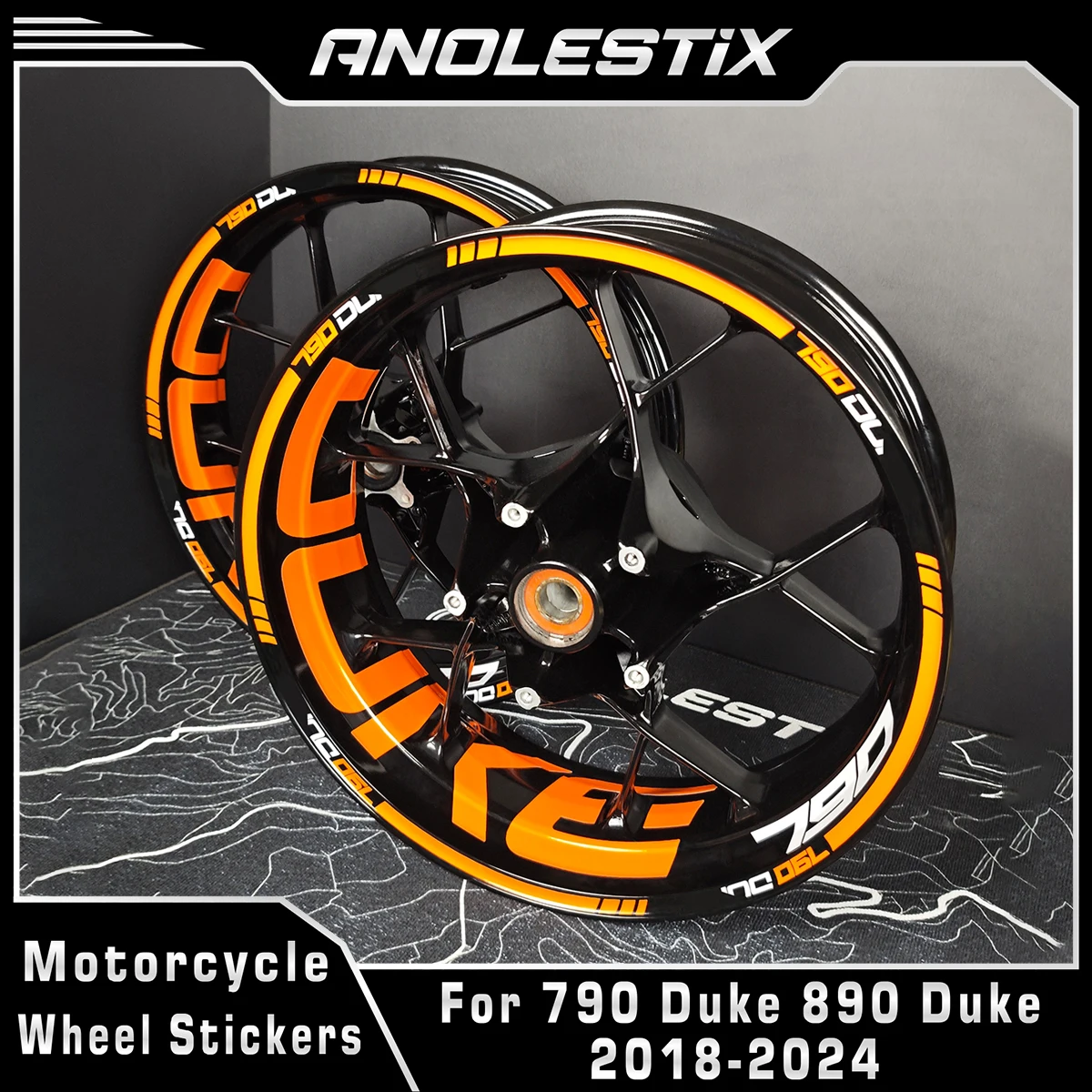 

AnoleStix Motorcycle Waterproof Wheel Sticker Hub Decal Rim Stripe Tape 17 Inch For KTM 790 Duke 890 Duke 2018-2024