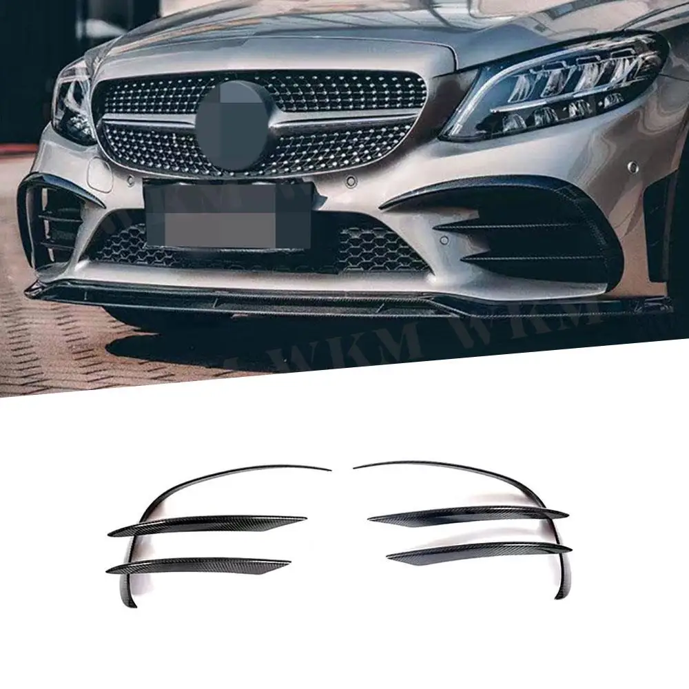 

Carbon Fiber Front Bumper FogLamp Fins Splitter For Mercedes Benz C Class W205 C205 Sport 2019-2022 FRP Auto Car Styling