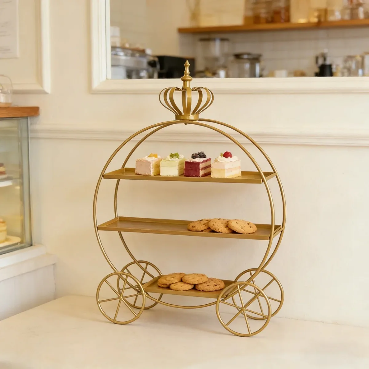 

Трехъярусная подставка для десертов в европейском стиле, золотисто-белая, для свадебного торжества и послеобеденного чая