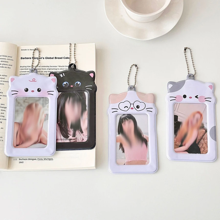 1 Stuks Schattige Puppy 'S Fotokaart Houder Sleutelhanger, Kawaii Cat Fotolijst Id Badge Houder Pvc Cartoon Dier Fotokaart Houder
