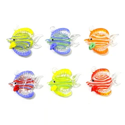Ensemble de 2 pièces poissons tropicaux faits à la main mini figurines pendentifs en verre décoration d’aquarium animaux marins mignons figurines minuscules décorations mode Diy femme bijouterie accessoires