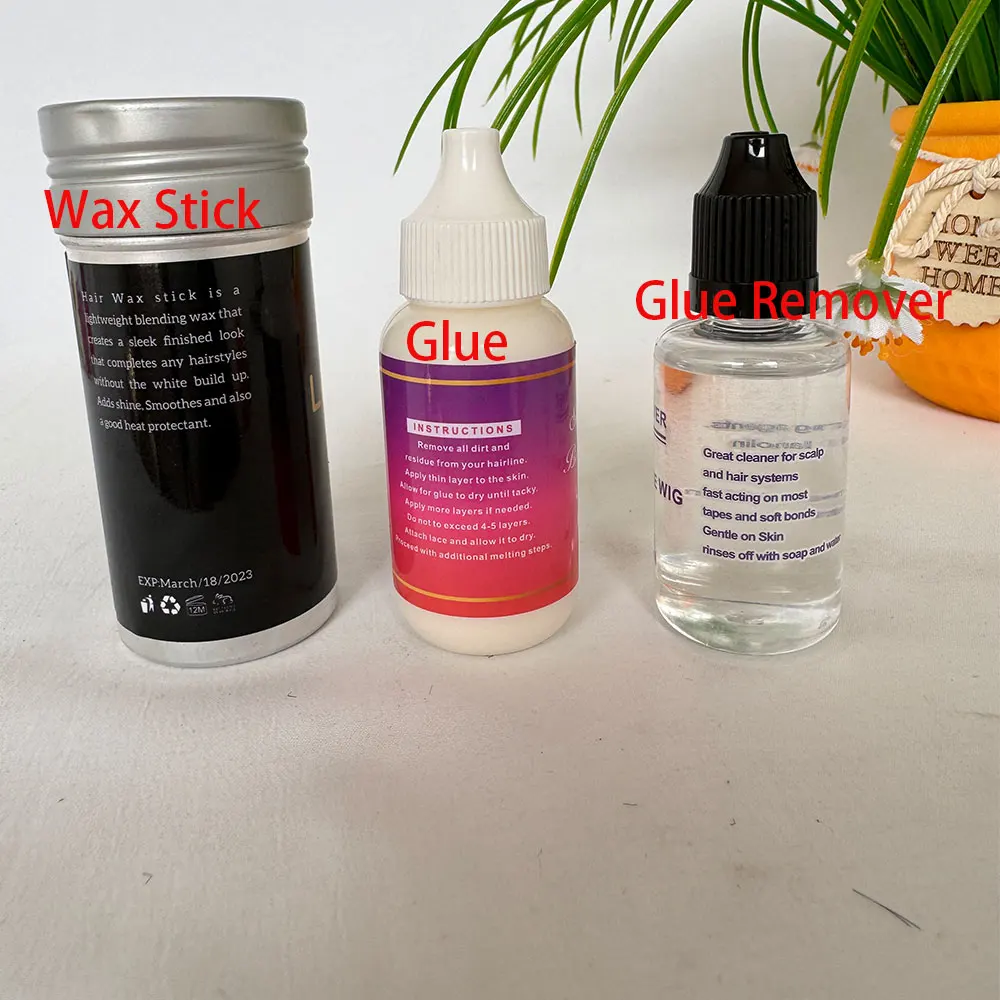 Lace Wig Glue Hair Bonding Glue+Remover+Wax Sticks for Lace Hairpieces Closure Frontal Toupee Systems Tape in Hair Extensions