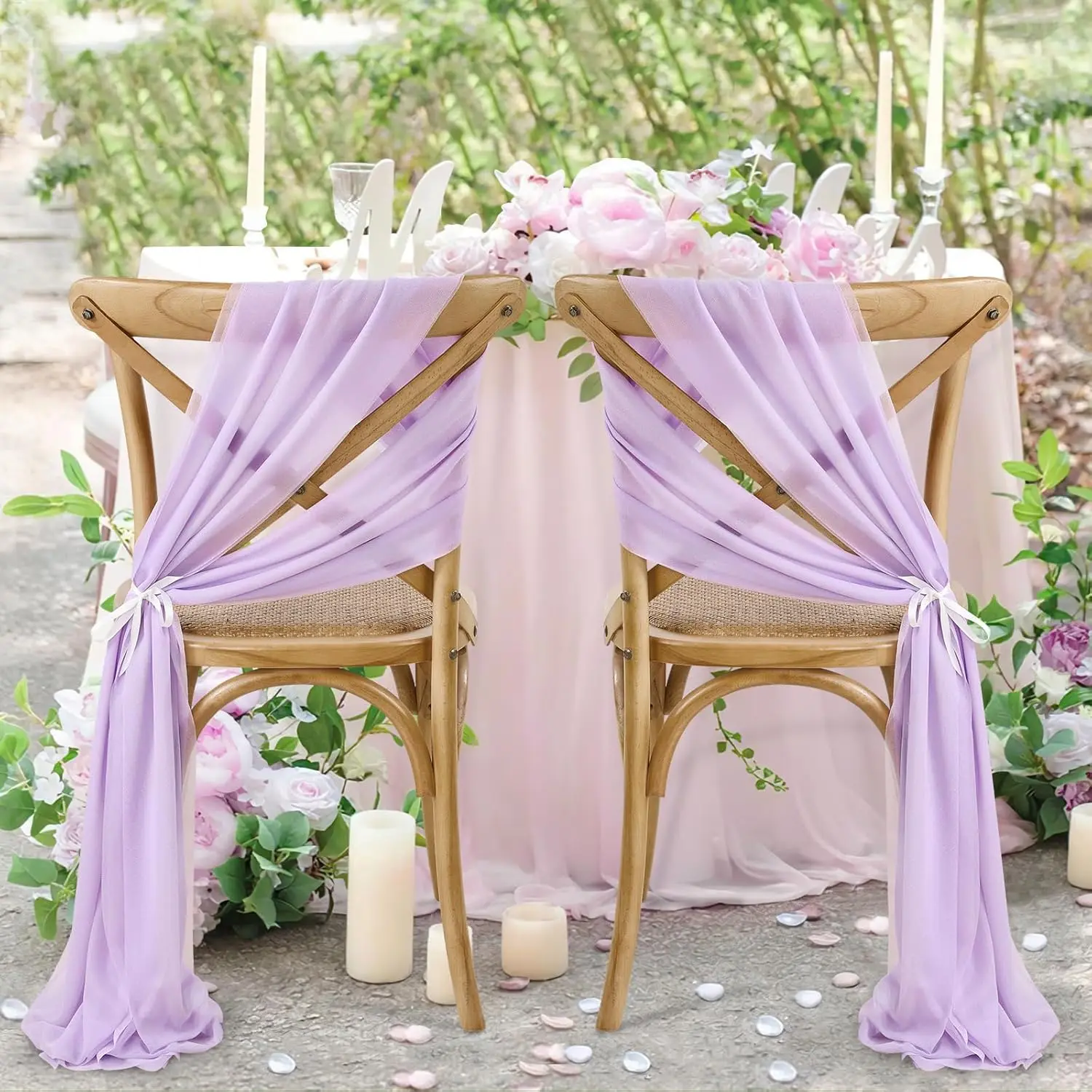 10PCS Like Chiffon Chair Sashes Wedding Chair Decoration For Aisle Party Banquet Event Baby Shower Decorations，17x250cm Long