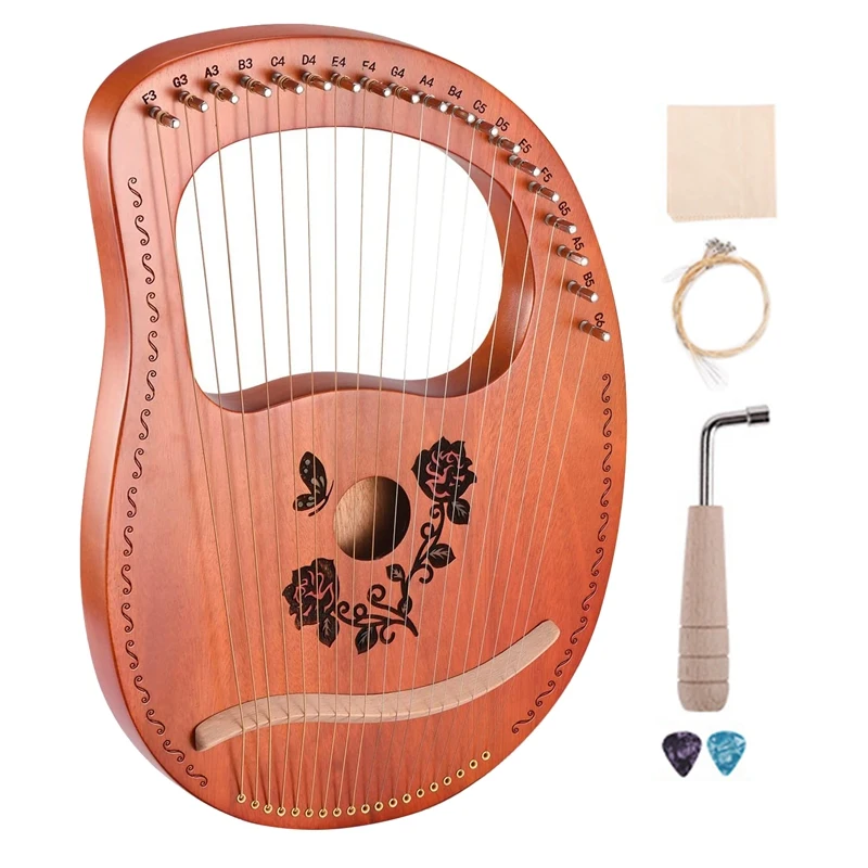 Quality 19 String Lyre Harp Mahogany Lyre Harp With Tuning Wrench For Both Kids And Adults Bbeginner Music Lovers Best Gift