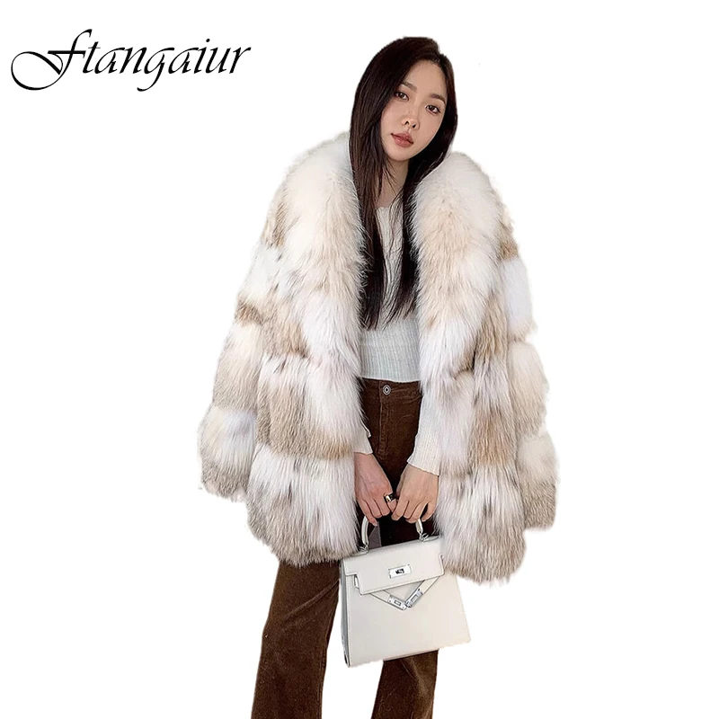 Ftangaiur Winter imports Pure White Lynx Cat Top Best Bobcats LYNX Natural Fur Coats Women Turn-Down Collar Real LYNX Fur Coats