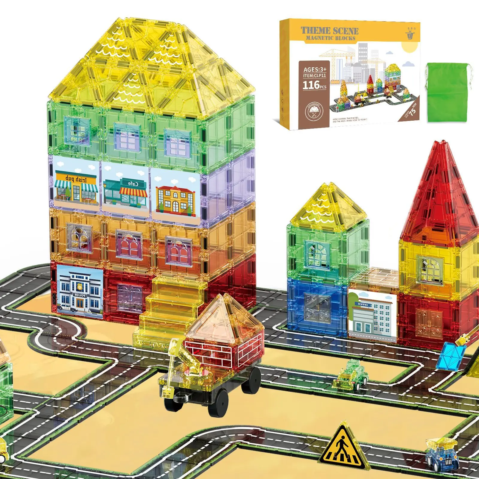 Piastrelle magnetiche Set a tema per la sicurezza antincendio della città per ragazzo ragazza bambino età 3+ modello fai da te per bambini giocattoli per l'apprendimento della costruzione regalo di Natale