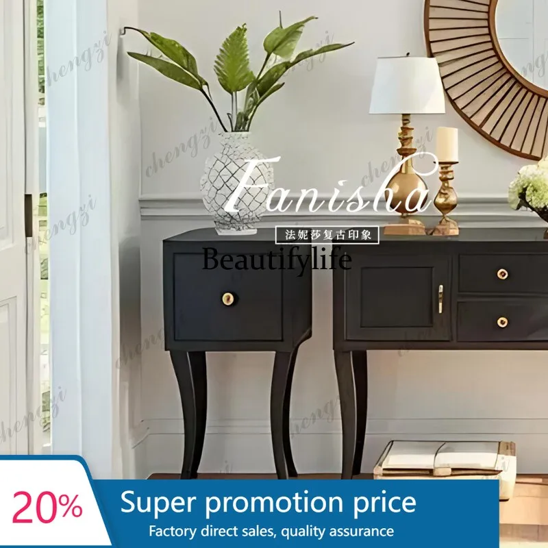 PPP French Black Light Luxury Solid Wood Entrance Cabinet Living Room Combination Side Cabinet Premium Locker
