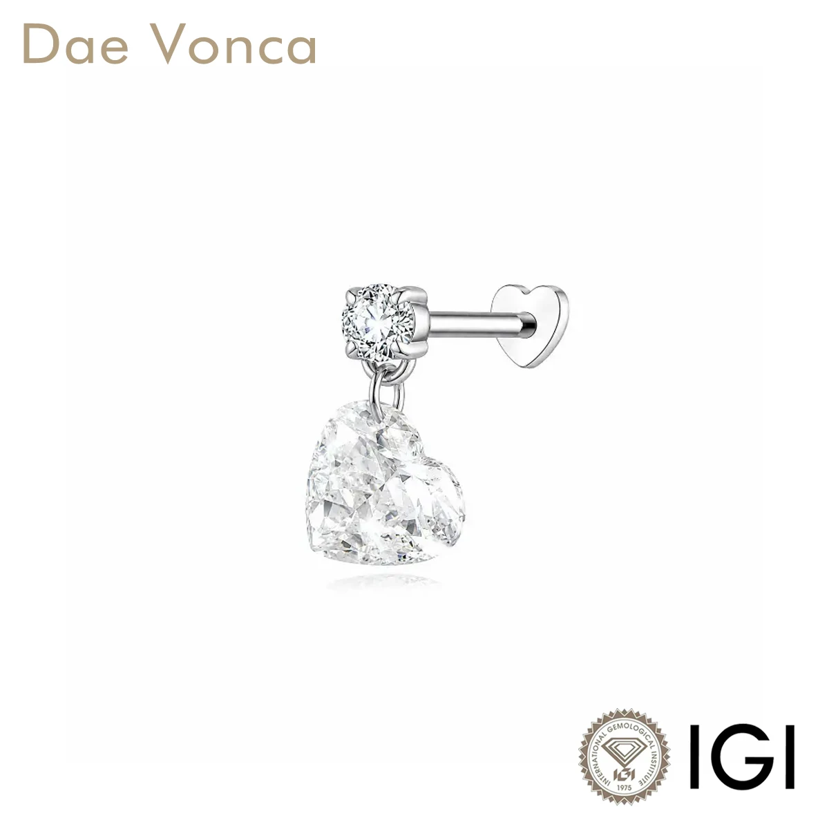 Round and Heart Cut Lab Created Diamond Single Earring 9K/14K/18K White Gold Lab Diamond Floating Earring Fashion Jewelry