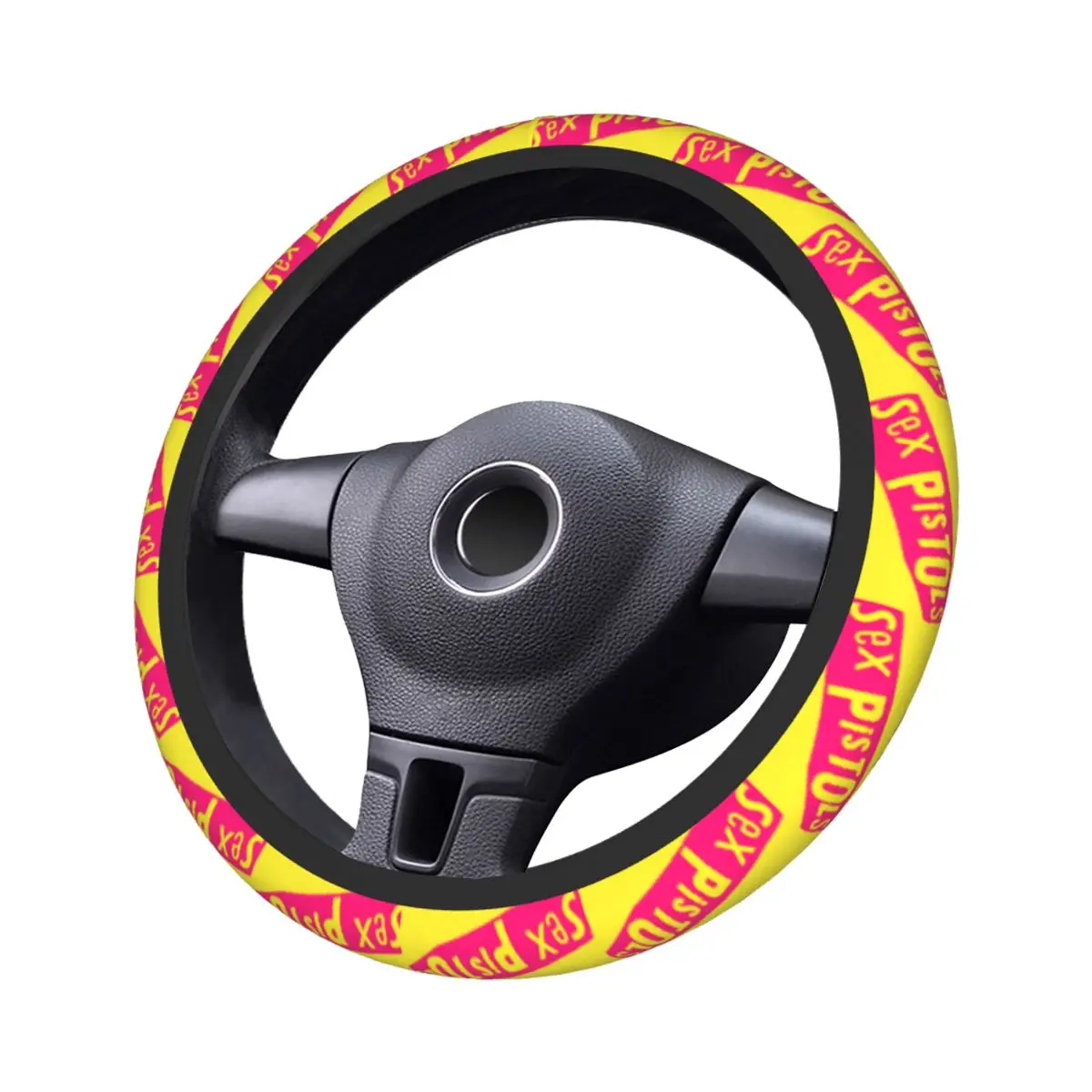 

Car Steering Wheel Cover Sexs Pistol Auto Decoration Band Music Elastic Design Auto Accessories for 14.5-15Inches