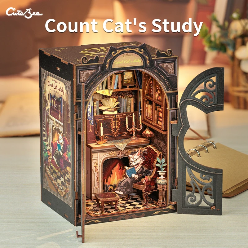 

Cutebee Diy Mini Wooden Dollhouse With Furniture Light Casa Doll House Miniature Count Cat‘s Study For Toys Birthday Gifts