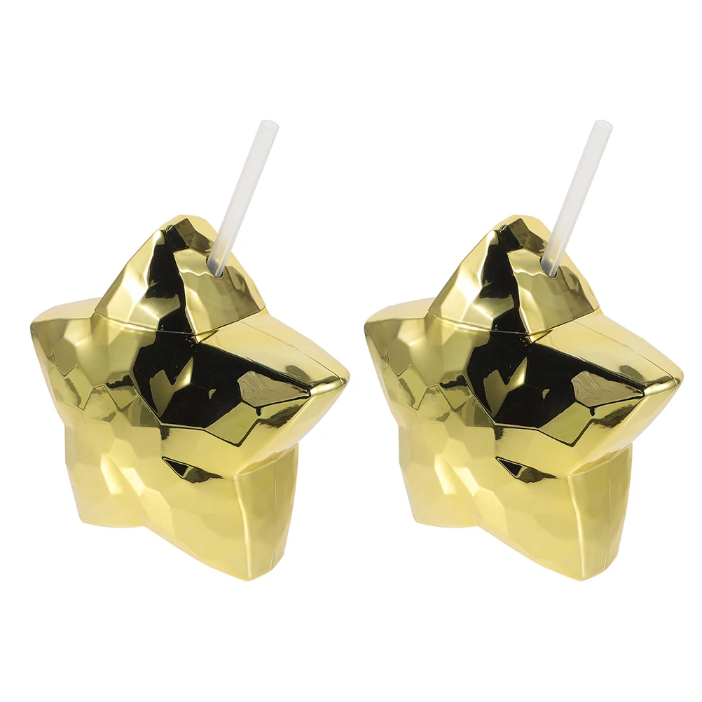 

2pcs Star Shaped Cups Electroplated High Gloss Finish Ideal for Parties Beach Cute Novelty Drinking Cups with Straws Plastic