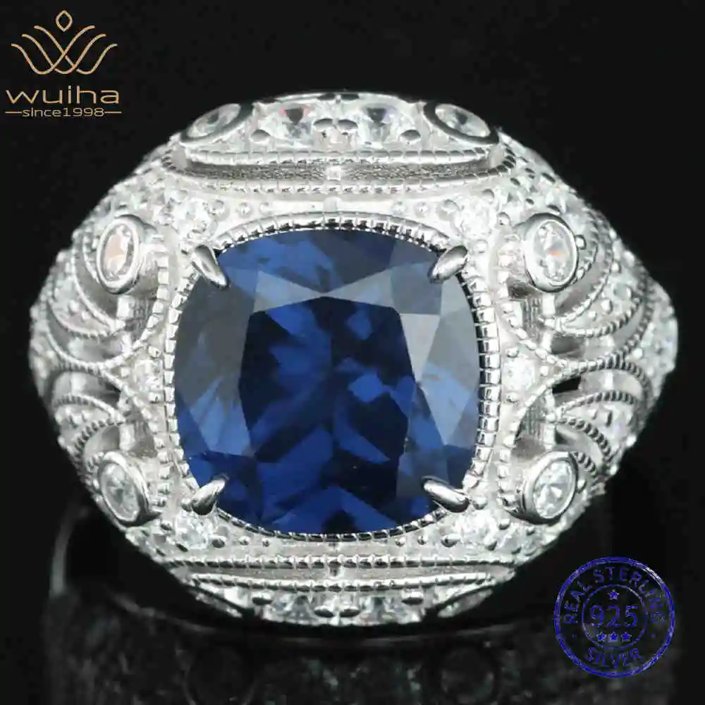 

WUIHA Vintage 925 Sterling Silver Lab Sapphire High Carbon Diamonds Wedding Engagement Cocktail Rings Fine Jewelry Wholesale