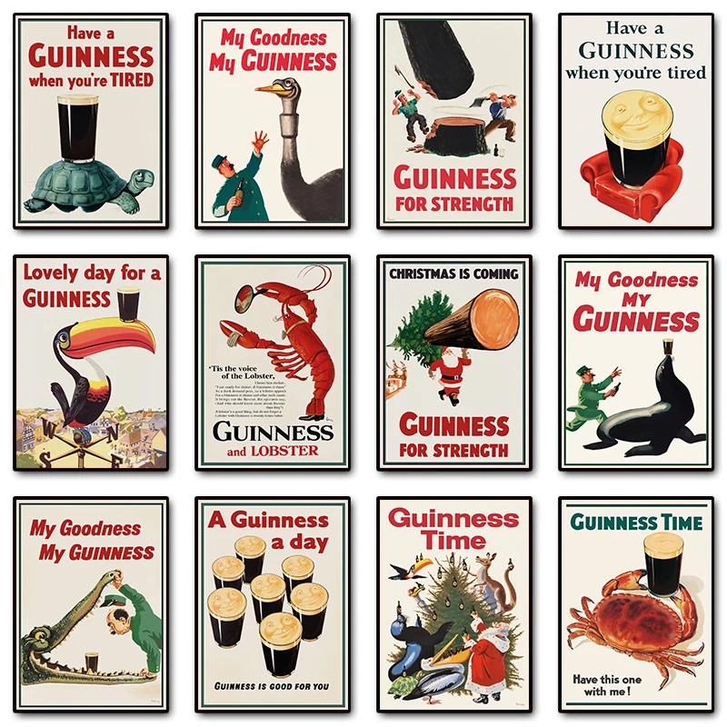 Vintage Drink Guinness-Beer Lobster Kitchen Food Christmas Ad Poster Canvas Painting Wall Art Pictures Home Interior Decor Gift