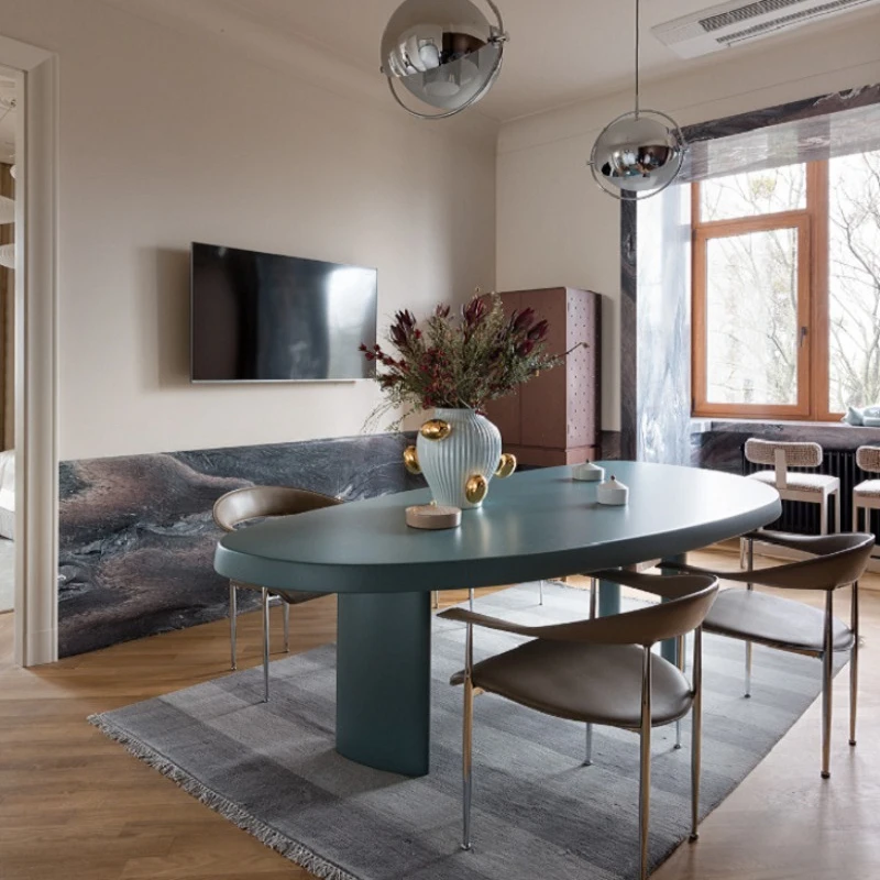 Solid wood oval dining table creative modern desk fashion personality computer desk desk simple long workbench