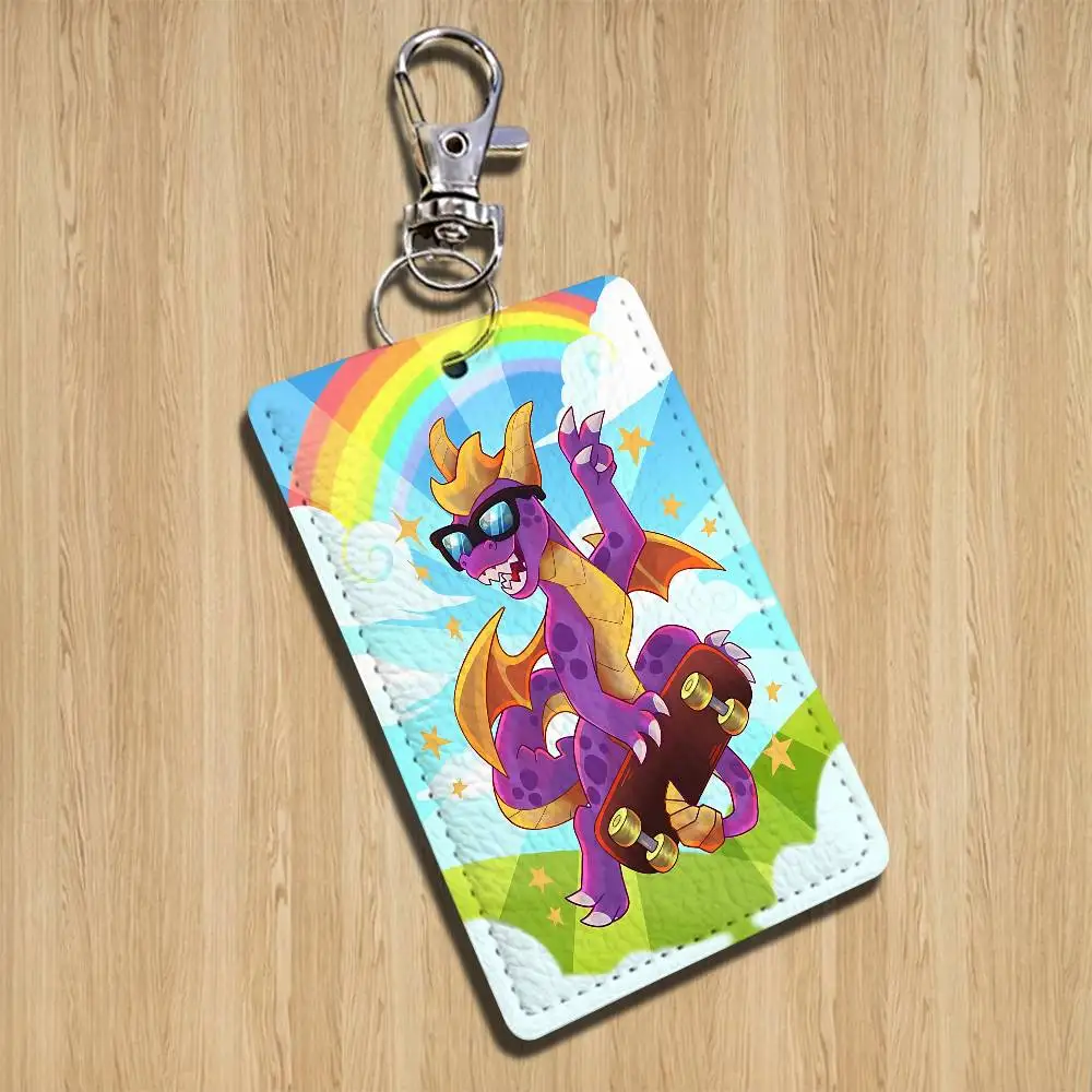 game Spyro the Dragon Sparx Leather Keychain Badge Holder with Lanyard - ID/Access Card Holder, Key Ring Accessory, Gift Option