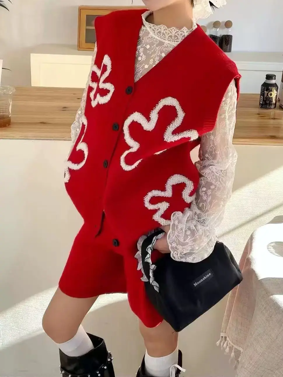 

Knitted Sweater Vest Women's 2025 Autumn New Embroidered Stacked Shirt Two-piece Set