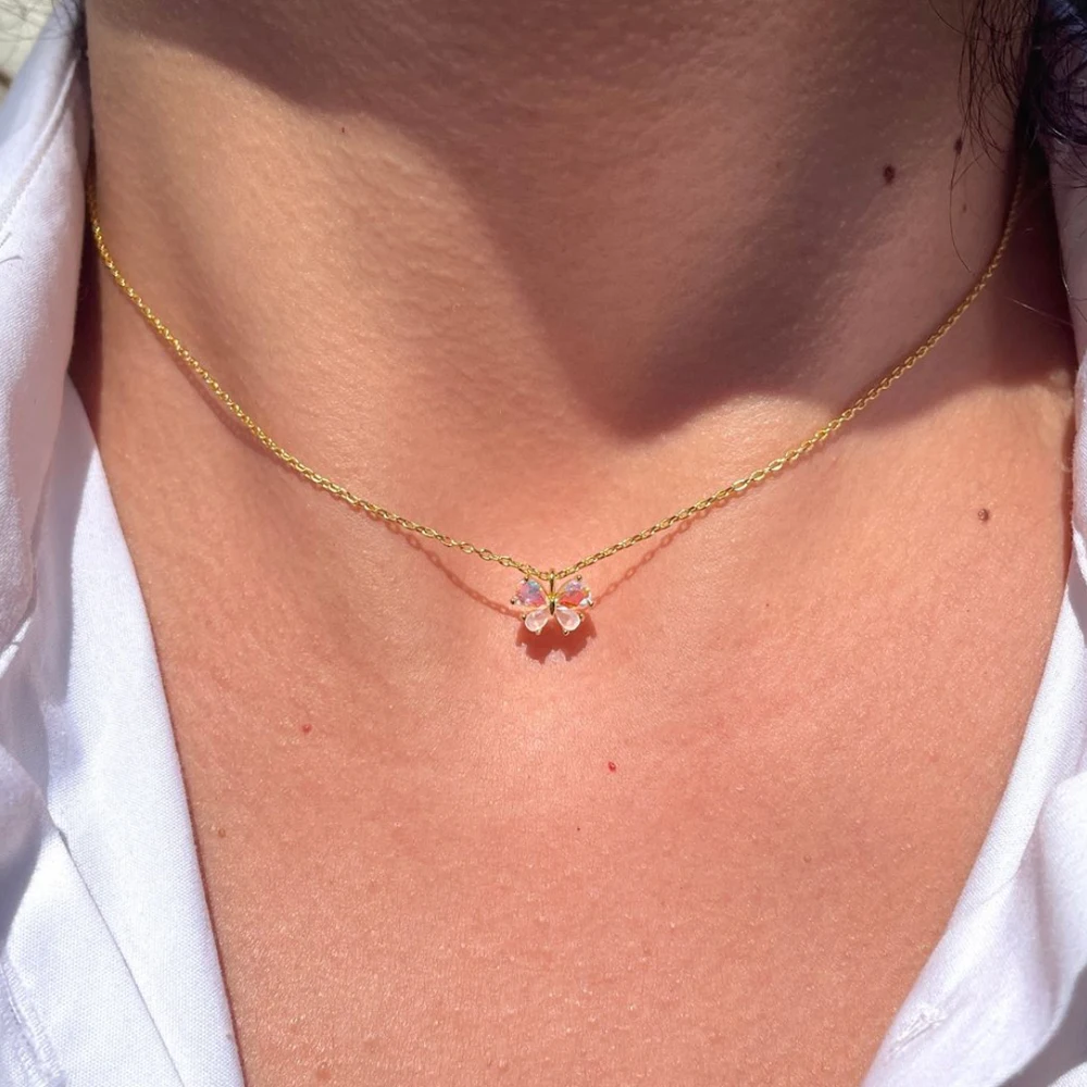 Neue Trendy Luxus Zirkon Schmetterling Anhänger Halskette für Frauen Mädchen Bunte Kristall mondlicht steinWeibliche Elegante Partei Schmuck