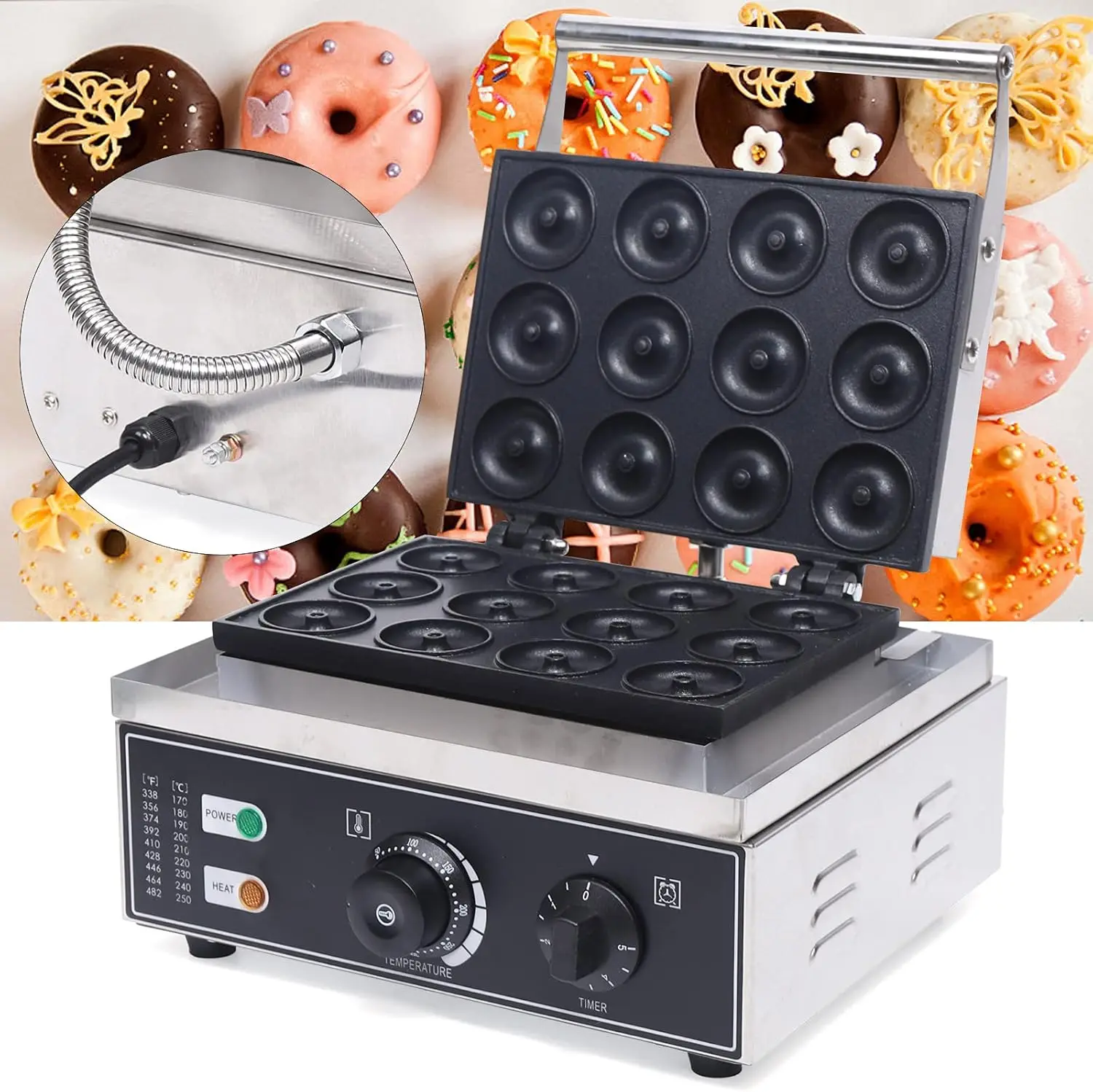 Doughnut Baker Maker Machine 110V Commercial Use Nonstick, Temperature 122-572℉,Commercial Waffle for Restaurant and Home Use (1