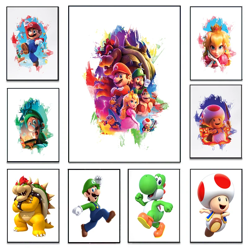 Super MM-Marios Classic Game Character Posters and Prints Canvas Printing Modern Wall Art Picture for Boys Room Home Decor Gifts