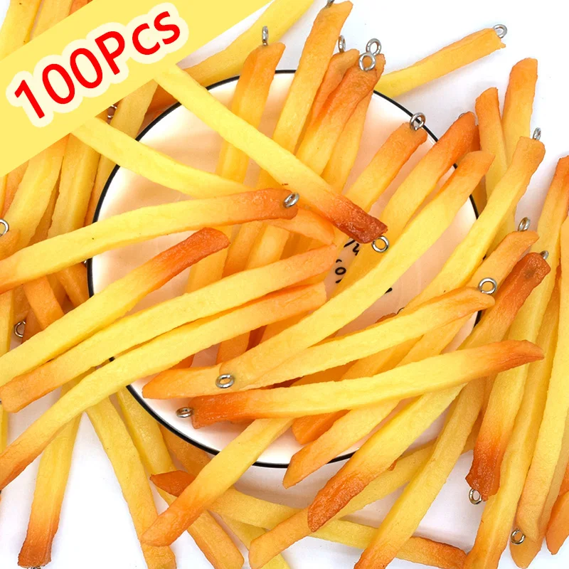 

Bulk Wholesale 100pcs Long French Fries Resin Charms Lots Sale Simulated Potato Sticks Keychain Pendants Diy Jewelry Crafts