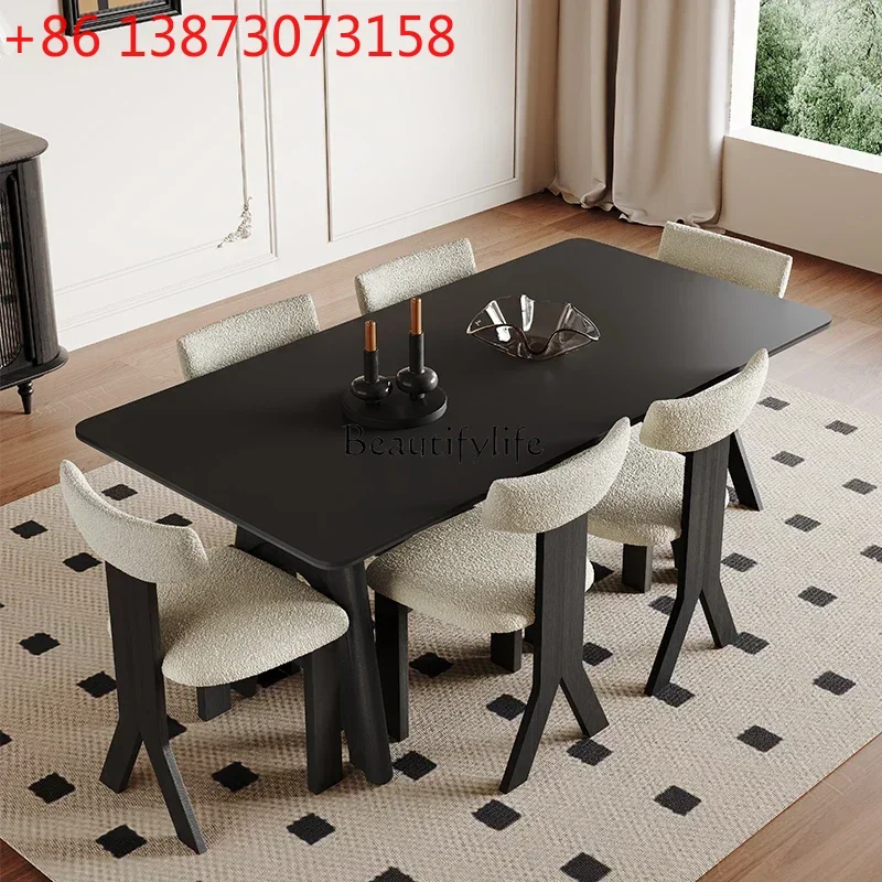 FG10Black rock slab dining table Rectangle modern simple full support baseplate retro style dining table