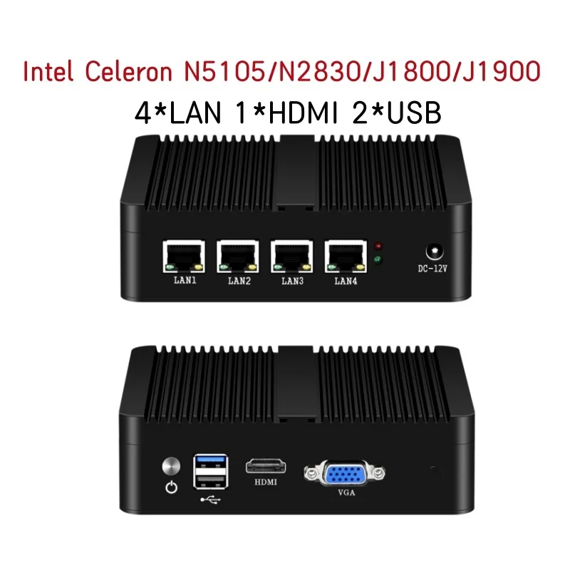 Imagem -03 - Mini pc sem Fanless Intel N5105 J1900 J4125 N2830 4lan I211 Gigabit I225 Servidor Pfsense Caixa Firewall Roteador pc