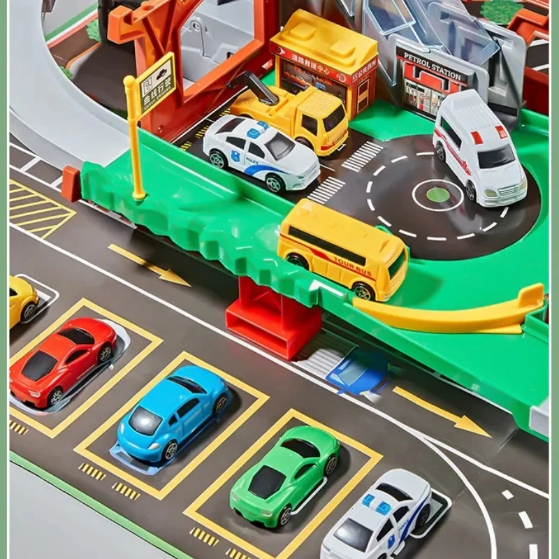 Car Track Toy Dinosaur Mountain Road Parking Garage Gas Station Store Car Diversion Educational For Boys 3-6 Years Old