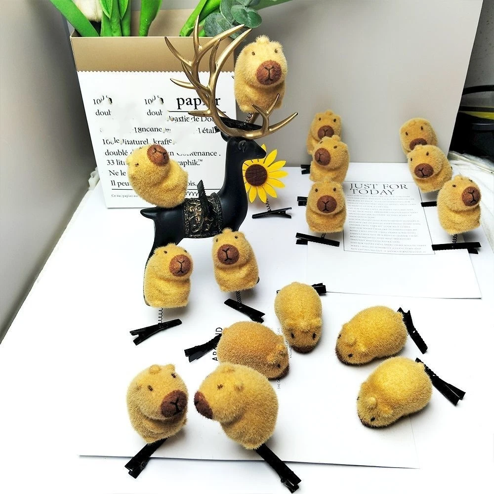

10pcs/set Flocking Capybara Hairpin Set Cute Barrettes Spring Hair Clip Bouncing Doll Animal Cartoon Duckbill Clip Gifts