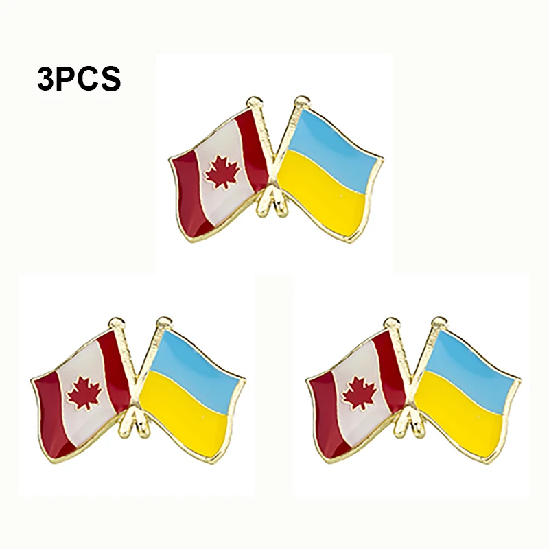 3pcs a lot Canada & Ukraine Friendship Flag Metal Lapel Pin Flag Pin Badge
