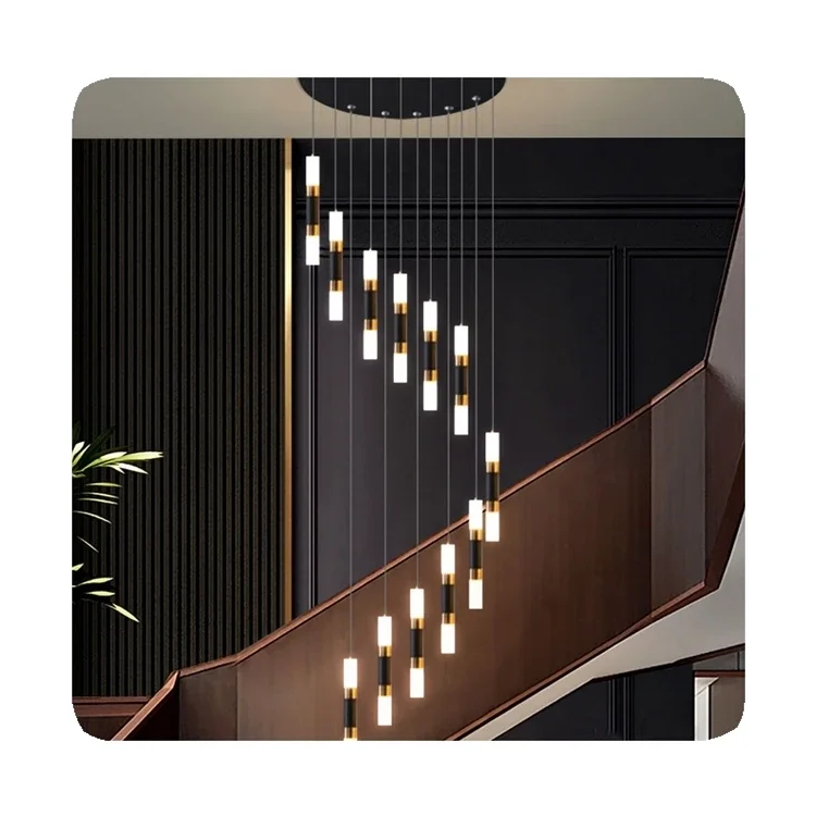 

Aluminum Acrylic Dimmable Led Stairs Pendant Lights Indoor Living Room Staircase Modern High Ceiling Chandelier home decoration