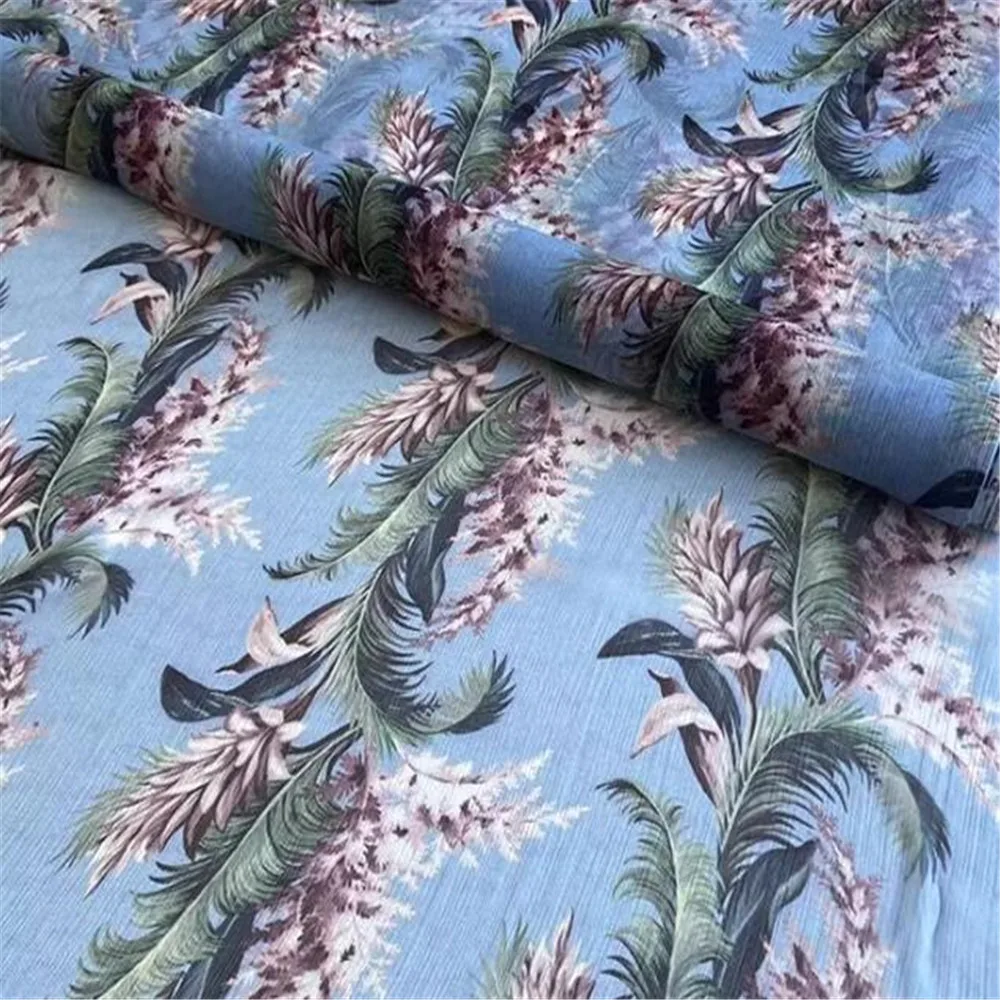 Tecido Chiffon Enrugado para Mulheres, 100% Natural, Crepe Seda, Estampado Floral, Macio, Respirável, Vestido de Verão, Novo Vindo