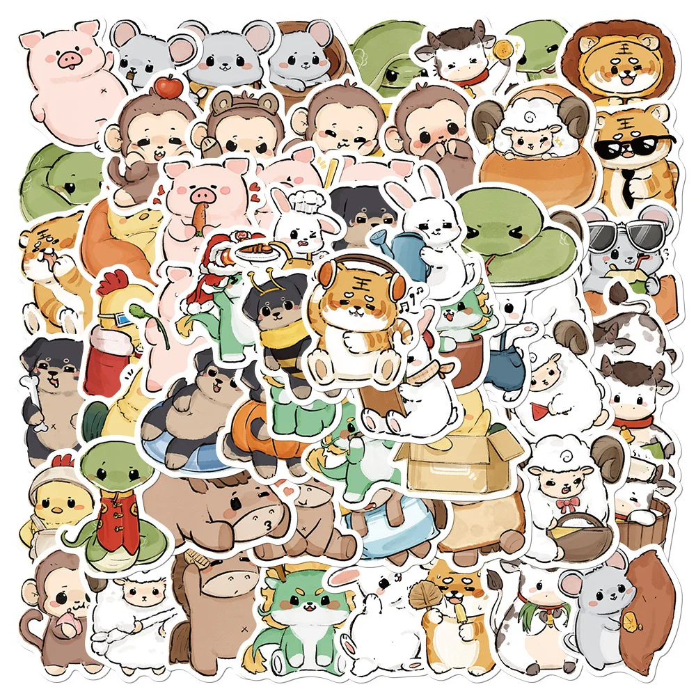 50/60 Pcs Cute Cartoon Animal Stickers for Laptop, Phone Case,Water Bottle Stickers image 3