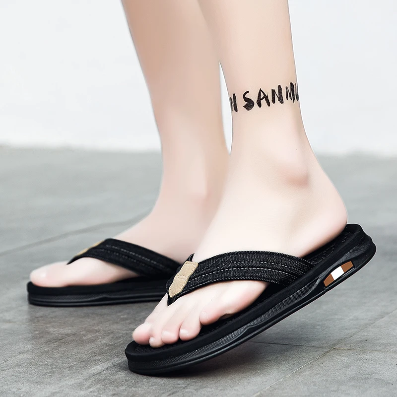 Men Commute All-match Webbing Flip Flops Non-slip Men's Thong Slippers Casual Outdoor Mens Sandals Slippers Outdoor Beach Casual