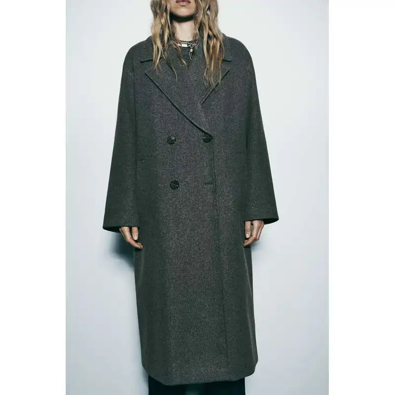 Cappotto lungo in lana Sve doppiopetto da donna Cappotto ampio in materiale morbido con risvolto Z Marca Autunno Stagione 2023