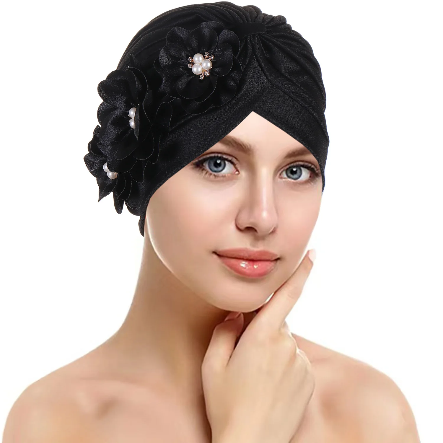 

Crinkle Flower Hijab Turban Hats Muslim Fashion Head Wraps Elastic Hats Breathable Chemo Cap For Women Girls Indian Bonnet