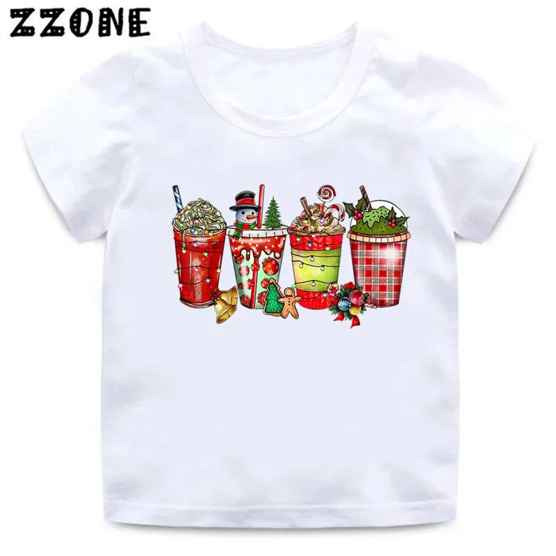 Hot Sale Merry Christmas Winter Coffee Santa Print Kids T-Shirts Funny Baby Girls Clothes Boys T shirt Children Tops,HKP5864