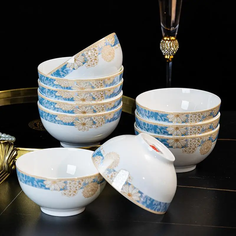 

Modern Ceramic Bowl Small Rice Bowl Soup Bowl Dining Set Home Use Casual Dinnerware Set round Shape High Footed Bowl