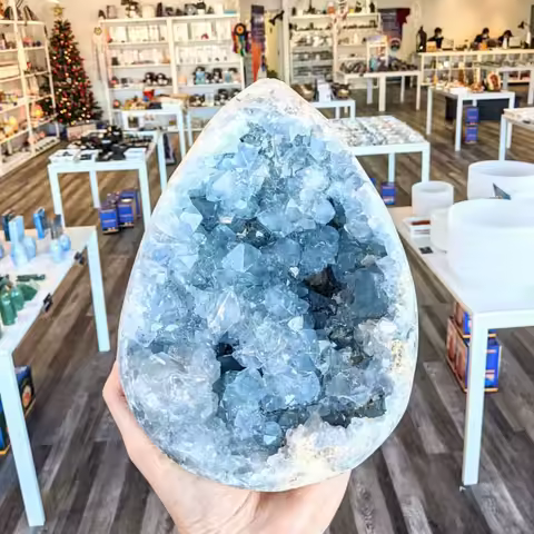 1pc Natural Celestite Crystal Raw Druzy celestite heart Cluster Sky Blue Geode Rough Mineral Blue Celestite Geode Celestite Raw