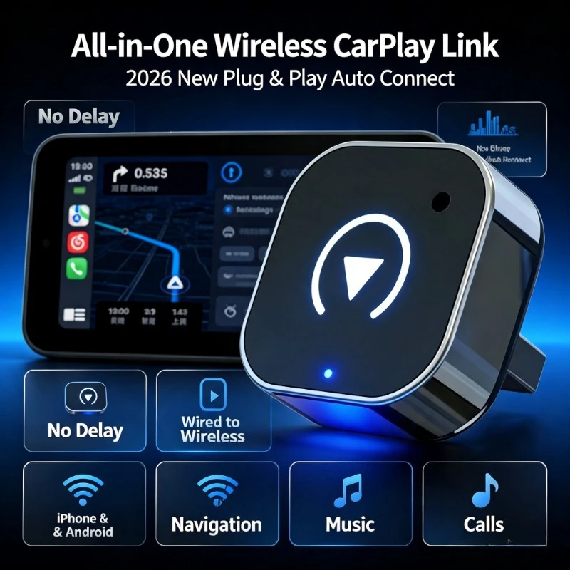 2026 CarPlay Wireless Converter Plug & Play Low Latency, Wired to Wireless Link for iPhone Android In-Car Navigation