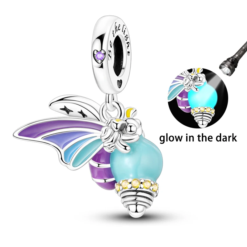 Original Charms Silver Beads Glowing Planet Pendant