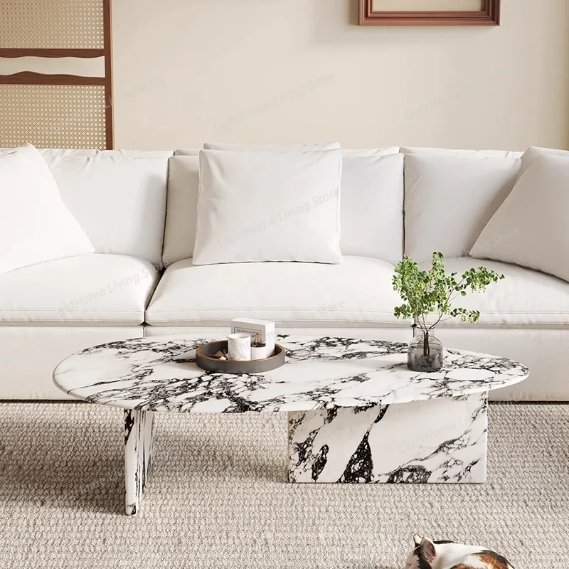 

"2025 French Cream Coffee Table - Calacatta Gold Vein Marble Irregular Shape, Luxury Small Living Room Centerpiece"