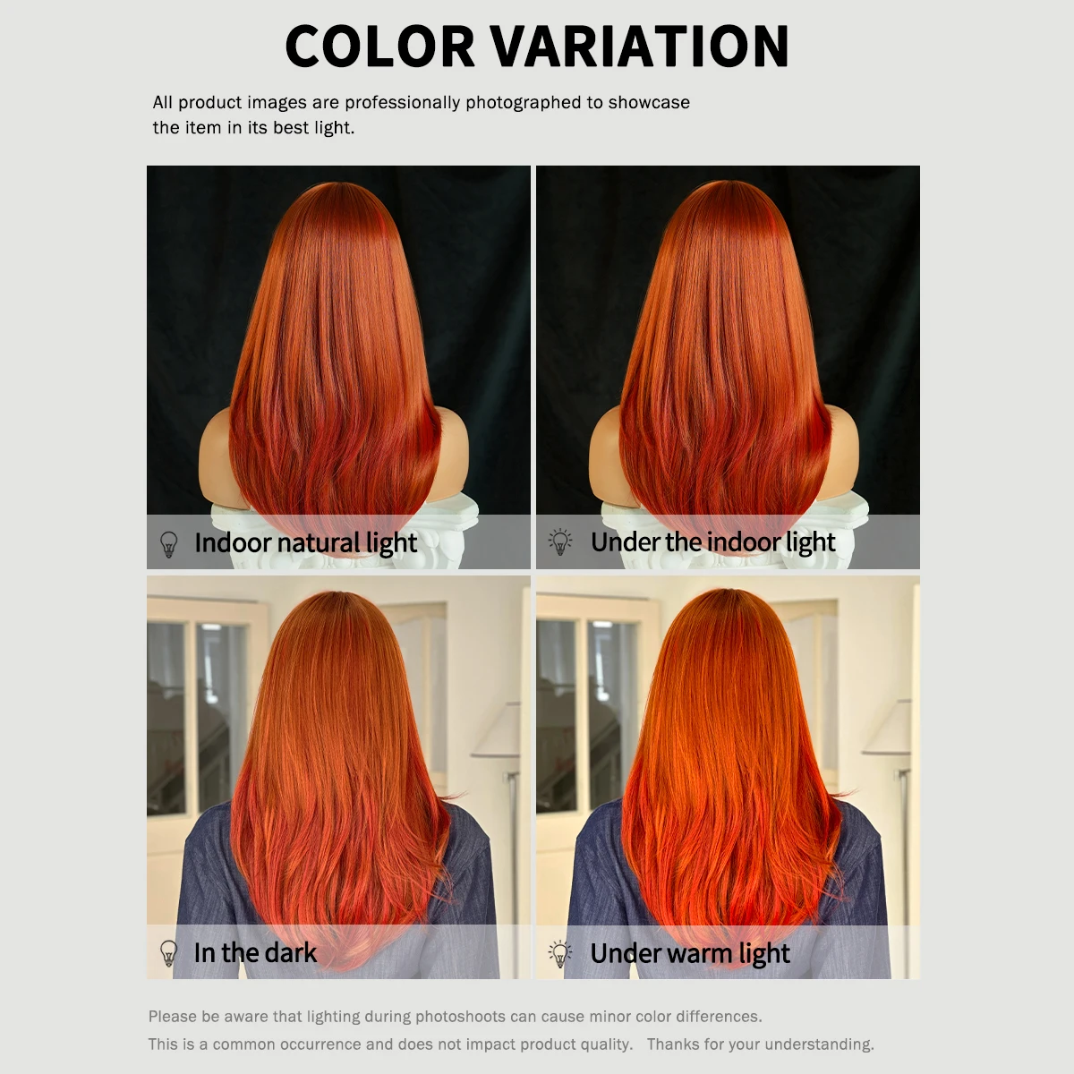 7JHH WIGS Long Straight Orange Wig for Women Modest Fashion Synthetic Middle Part Wear and Go Copper Wigs with Curtain Bangs - view 6