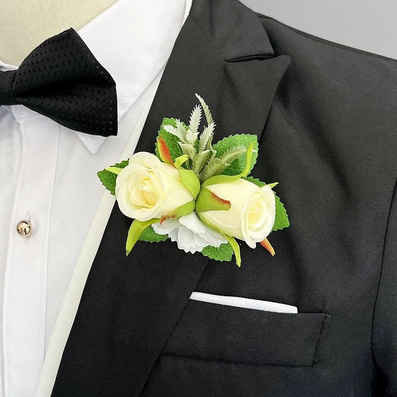 Noivo buttonhole flores corsage boutonniere casamento damas de honra pulseira falso rosas de seda lapela pinos convidados acessórios de casamento