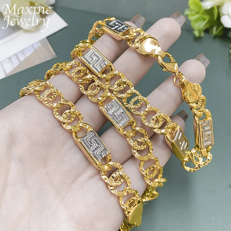 24inch 18K Gold Plated Necklace Bracelet Jewelry Set for Women Engagement Jewellery Luxury African Bridal Wedding Party Gifts